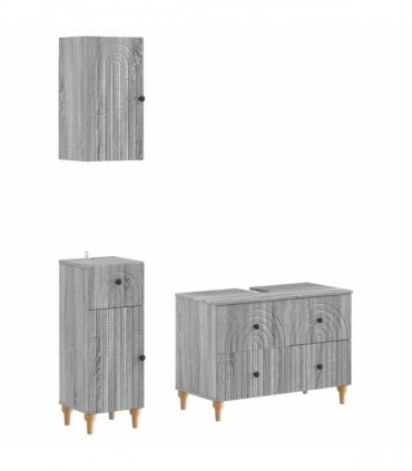 vidaXL 3 Piece Bathroom Cabinet Set ALKMAAR Grey Sonoma