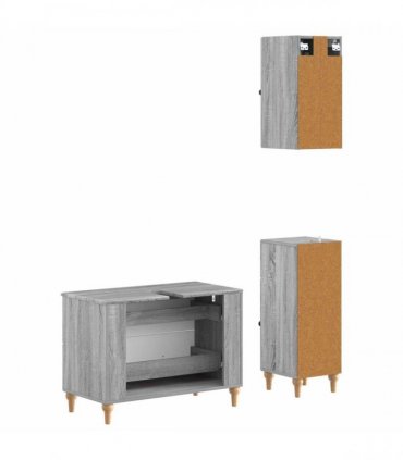 vidaXL 3 Piece Bathroom Cabinet Set ALKMAAR Grey Sonoma