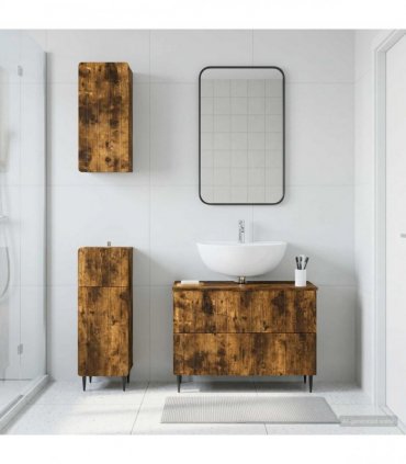 vidaXL 3 Piece Bathroom Cabinet Set ZWOLLE Smoked Oak Engineered Wood