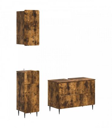 vidaXL 3 Piece Bathroom Cabinet Set ZWOLLE Smoked Oak Engineered Wood