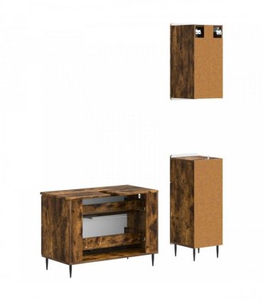 vidaXL 3 Piece Bathroom Cabinet Set ZWOLLE Smoked Oak Engineered Wood