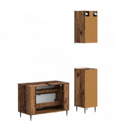 vidaXL 3 Piece Bathroom Cabinet Set ZWOLLE Old Wood Engineered Wood