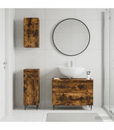 vidaXL 3 Piece Bathroom Cabinet Set HAARLEM Smoked Oak Engineered Wood
