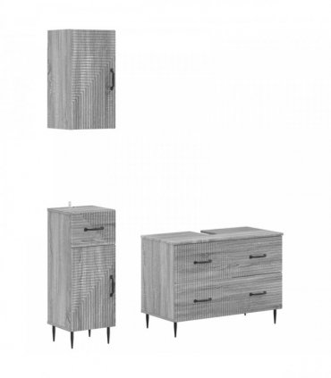 vidaXL 3 Piece Bathroom Cabinet Set HAARLEM Grey Sonoma