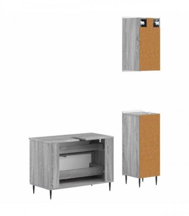 vidaXL 3 Piece Bathroom Cabinet Set HAARLEM Grey Sonoma