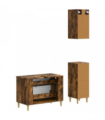 vidaXL 3 Piece Bathroom Cabinet Set DELFT Smoked Oak Engineered Wood