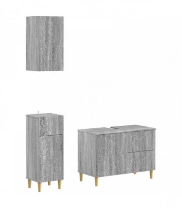 vidaXL 3 Piece Bathroom Cabinet Set DELFT Grey Sonoma Engineered Wood
