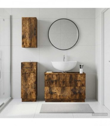 vidaXL 3 Piece Bathroom Cabinet Set HOORN Smoked Oak Engineered Wood