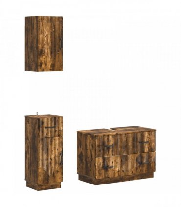 vidaXL 3 Piece Bathroom Cabinet Set HOORN Smoked Oak Engineered Wood