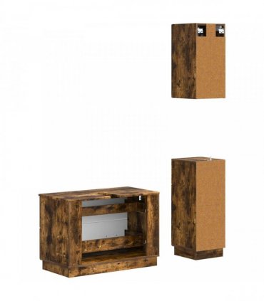 vidaXL 3 Piece Bathroom Cabinet Set HOORN Smoked Oak Engineered Wood