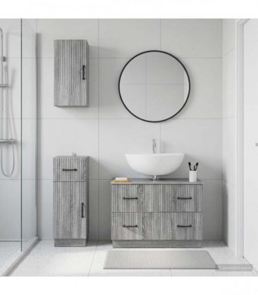 vidaXL 3 Piece Bathroom Cabinet Set HOORN Grey Sonoma Engineered Wood