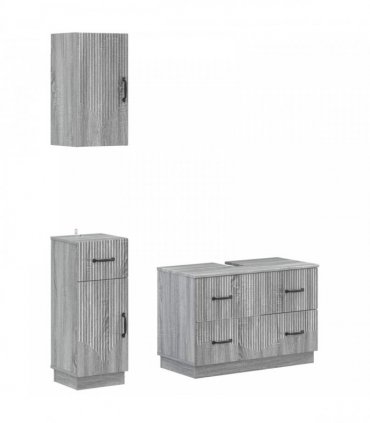 vidaXL 3 Piece Bathroom Cabinet Set HOORN Grey Sonoma Engineered Wood