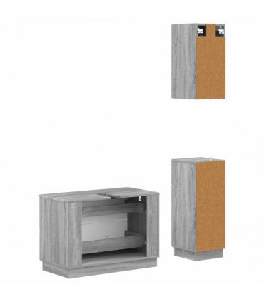 vidaXL 3 Piece Bathroom Cabinet Set HOORN Grey Sonoma Engineered Wood