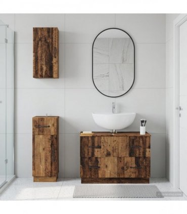 vidaXL 3 Piece Bathroom Cabinet Set HOORN Old Wood Engineered Wood