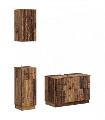 vidaXL 3 Piece Bathroom Cabinet Set HOORN Old Wood Engineered Wood