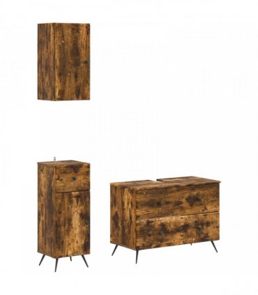 vidaXL 3 Piece Bathroom Cabinet Set BREDA Smoked Oak Engineered Wood