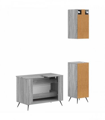 vidaXL 3 Piece Bathroom Cabinet Set BREDA Grey Sonoma Engineered Wood