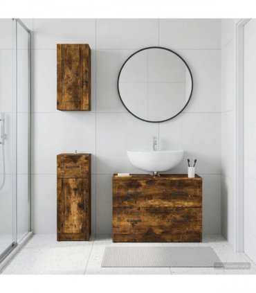 vidaXL 3 Piece Bathroom Cabinet Set UTRECHT Smoked Oak Engineered Wood