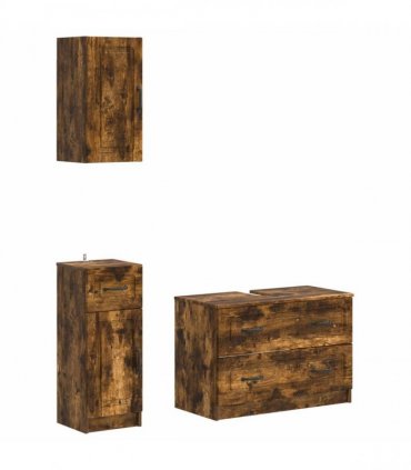 vidaXL 3 Piece Bathroom Cabinet Set UTRECHT Smoked Oak Engineered Wood