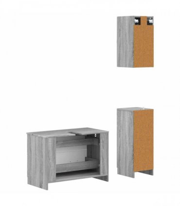 vidaXL 3 Piece Bathroom Cabinet Set UTRECHT Grey Sonoma