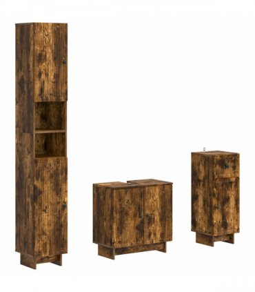 vidaXL 3 Piece Bathroom Cabinet Set EDE Smoked Oak Engineered Wood