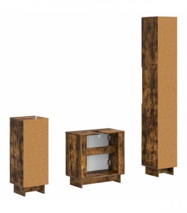 vidaXL 3 Piece Bathroom Cabinet Set EDE Smoked Oak Engineered Wood