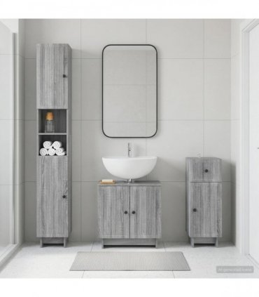 vidaXL 3 Piece Bathroom Cabinet Set EDE Grey Sonoma Engineered Wood