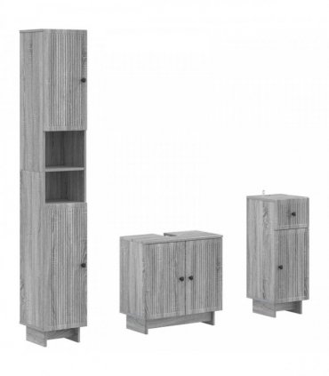 vidaXL 3 Piece Bathroom Cabinet Set EDE Grey Sonoma Engineered Wood