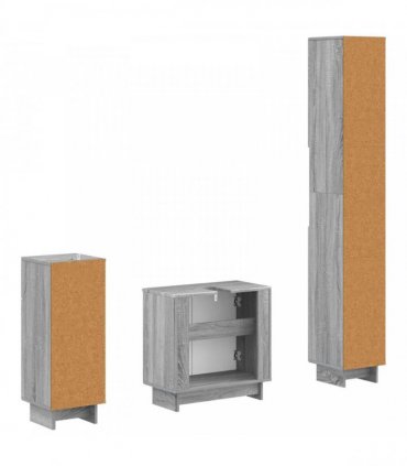 vidaXL 3 Piece Bathroom Cabinet Set EDE Grey Sonoma Engineered Wood
