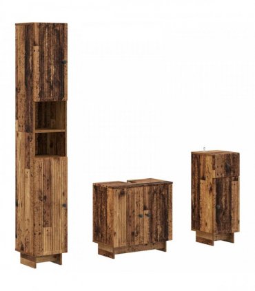 vidaXL 3 Piece Bathroom Cabinet Set EDE Old Wood Engineered Wood