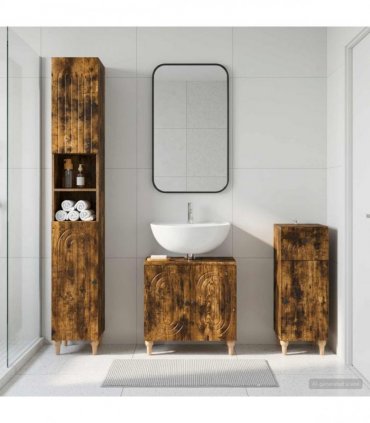 vidaXL 3 Piece Bathroom Cabinet Set ALKMAAR Smoked Oak Engineered Wood