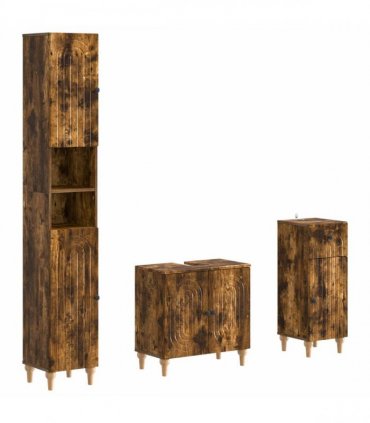 vidaXL 3 Piece Bathroom Cabinet Set ALKMAAR Smoked Oak Engineered Wood