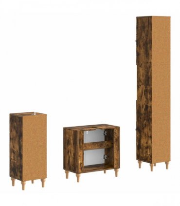 vidaXL 3 Piece Bathroom Cabinet Set ALKMAAR Smoked Oak Engineered Wood