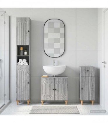 vidaXL 3 Piece Bathroom Cabinet Set ALKMAAR Grey Sonoma