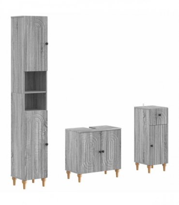 vidaXL 3 Piece Bathroom Cabinet Set ALKMAAR Grey Sonoma