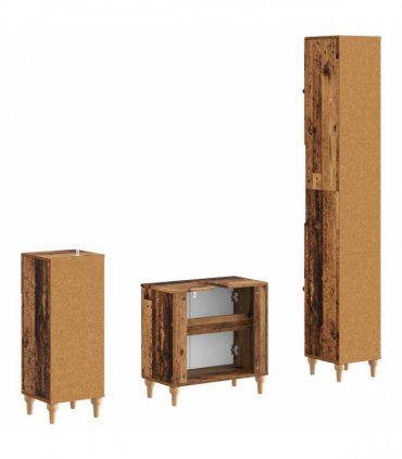 vidaXL 3 Piece Bathroom Cabinet Set ALKMAAR Old Wood Engineered Wood