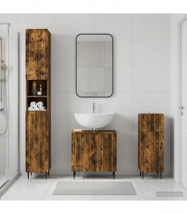 vidaXL 3 Piece Bathroom Cabinet Set ZWOLLE Smoked Oak Engineered Wood