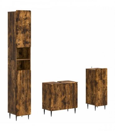 vidaXL 3 Piece Bathroom Cabinet Set ZWOLLE Smoked Oak Engineered Wood