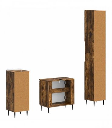 vidaXL 3 Piece Bathroom Cabinet Set ZWOLLE Smoked Oak Engineered Wood