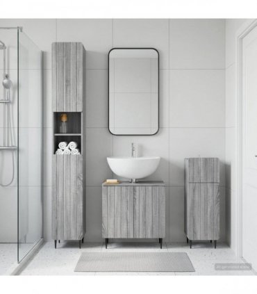 vidaXL 3 Piece Bathroom Cabinet Set ZWOLLE Grey Sonoma Engineered Wood