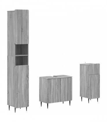 vidaXL 3 Piece Bathroom Cabinet Set ZWOLLE Grey Sonoma Engineered Wood