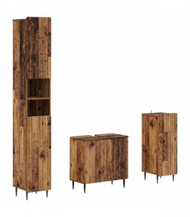 vidaXL 3 Piece Bathroom Cabinet Set ZWOLLE Old Wood Engineered Wood
