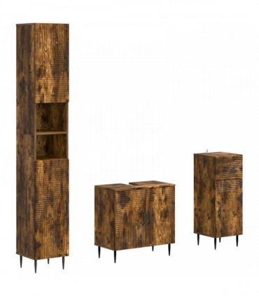 vidaXL 3 Piece Bathroom Cabinet Set HAARLEM Smoked Oak Engineered Wood