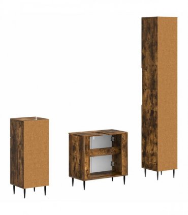 vidaXL 3 Piece Bathroom Cabinet Set HAARLEM Smoked Oak Engineered Wood