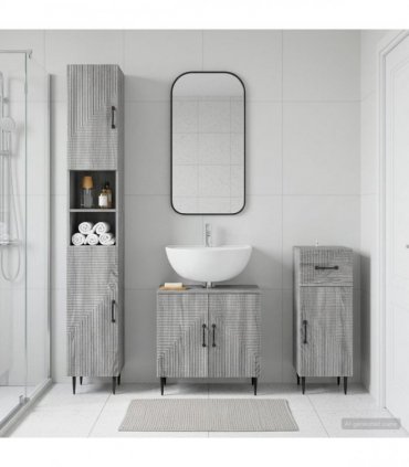 vidaXL 3 Piece Bathroom Cabinet Set HAARLEM Grey Sonoma