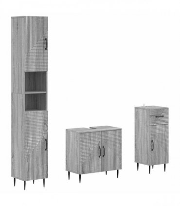 vidaXL 3 Piece Bathroom Cabinet Set HAARLEM Grey Sonoma