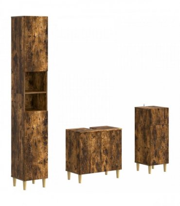 vidaXL 3 Piece Bathroom Cabinet Set DELFT Smoked Oak Engineered Wood