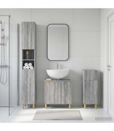 vidaXL 3 Piece Bathroom Cabinet Set DELFT Grey Sonoma Engineered Wood
