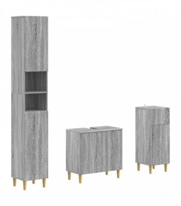 vidaXL 3 Piece Bathroom Cabinet Set DELFT Grey Sonoma Engineered Wood