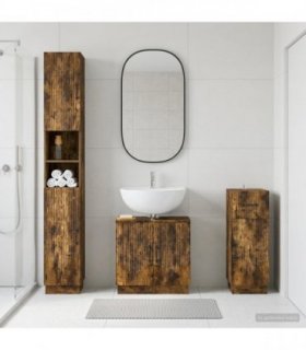 vidaXL 3 Piece Bathroom Cabinet Set HOORN Smoked Oak Engineered Wood